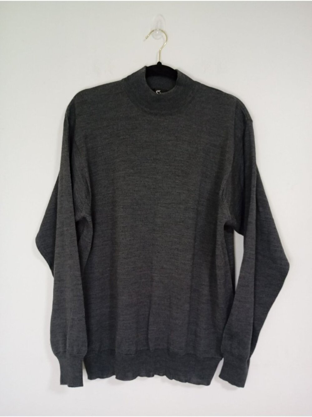 Alan Stuart Italy Mock Neck Merino Wool Blend Sweater Size M Dark Gray Mens